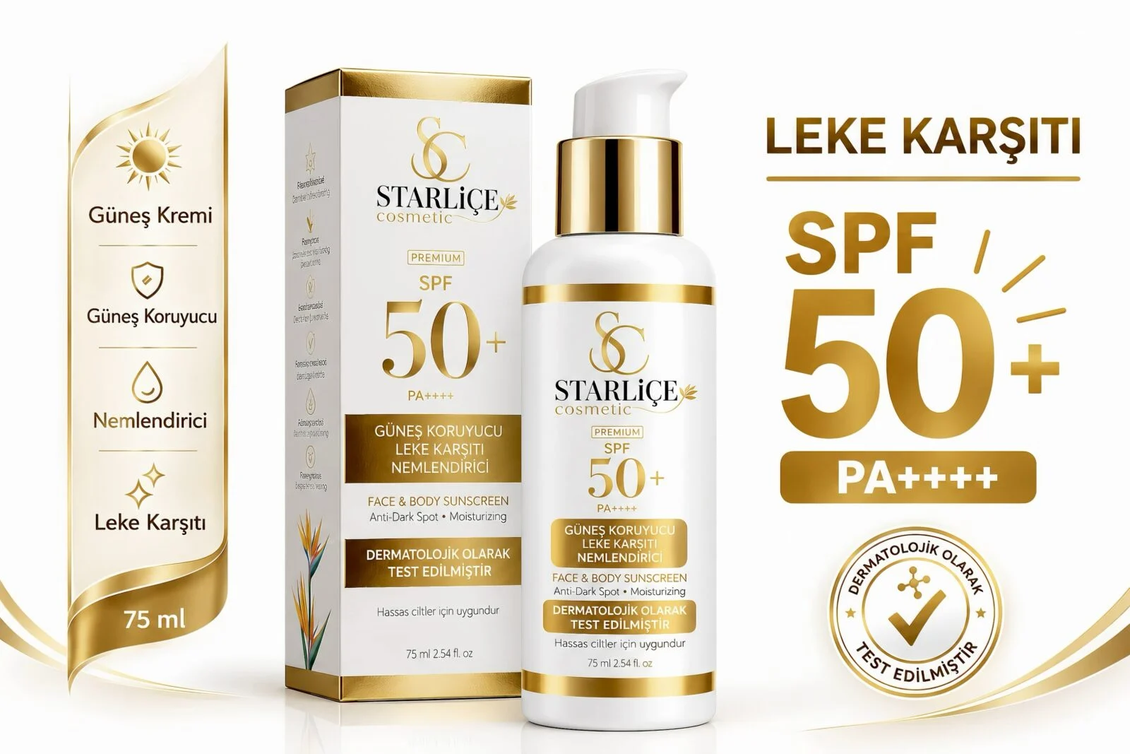 Starliçe Cosmetic Güneş Kremi, Güneş Koruyucu, Leke Karşıtı, Nemlendirici — Starliçe Güzellik salonu