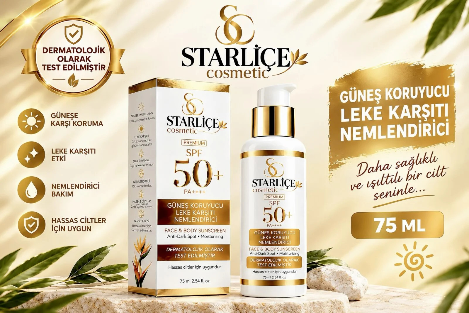 Starliçe Güneş Kremi Güneş Koruyucu Leke Karşıtı Nemlendirici — Starliçe Güzellik salonu
