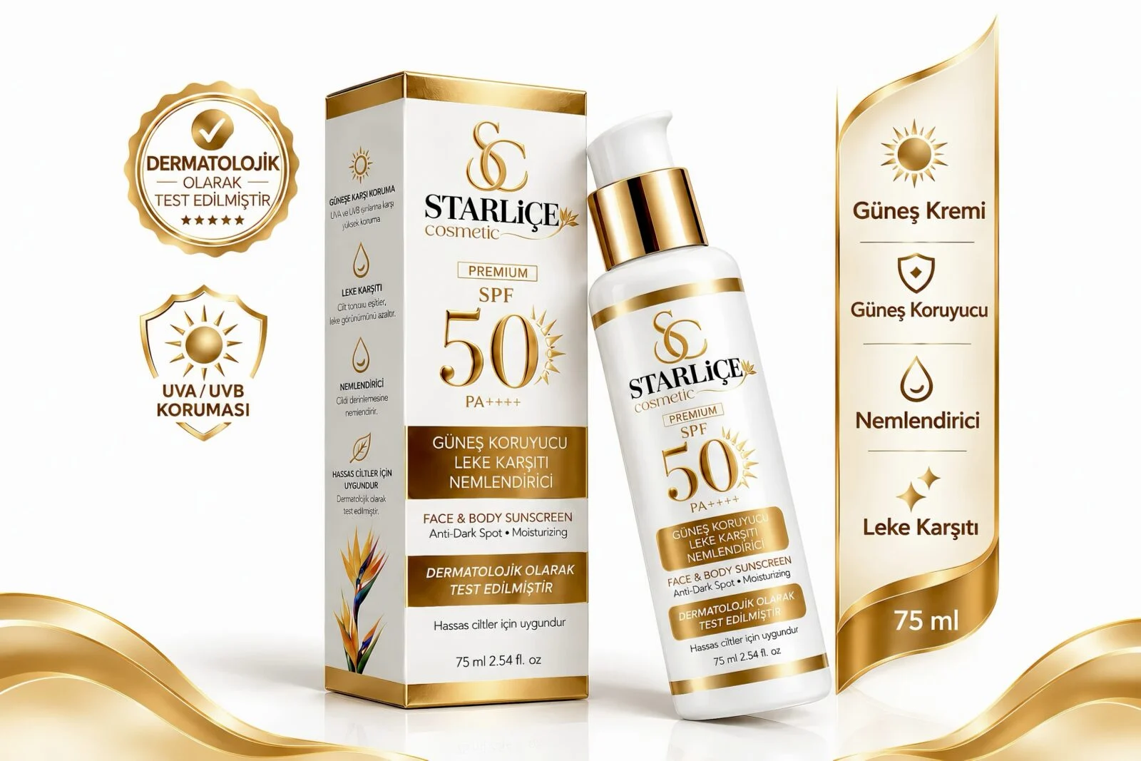 Starliçe Cosmetic Güneş Kremi, Güneş Koruyucu, Leke Karşıtı, Nemlendirici — Starliçe Güzellik salonu