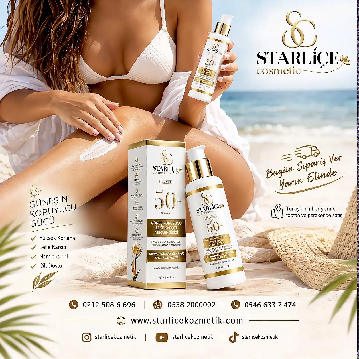 Starliçe Cosmetic Güneş Kremi, Güneş Koruyucu, Leke Karşıtı, Nemlendirici