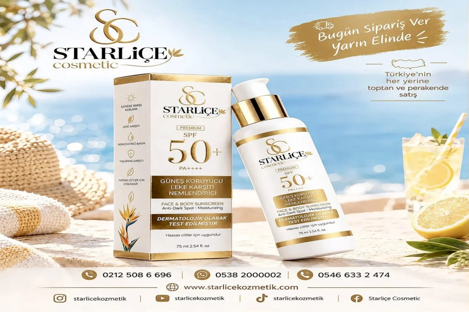 Starliçe Cosmetic Güneş Kremi, Güneş Koruyucu, Leke Karşıtı, Nemlendirici