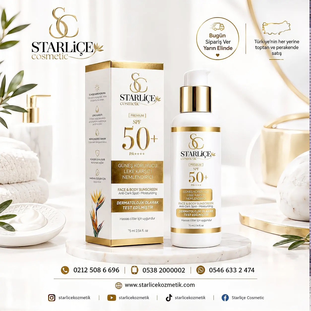 Starliçe Cosmetic Güneş Kremi, Güneş Koruyucu, Leke Karşıtı, Nemlendirici