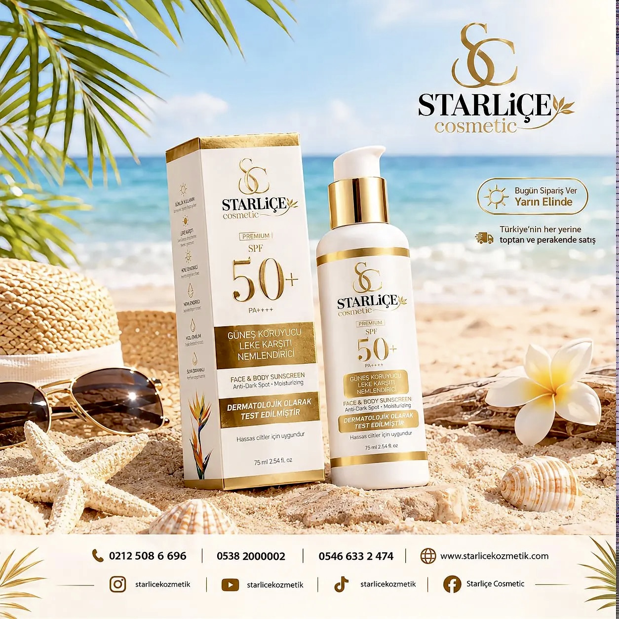Starliçe Cosmetic Güneş Kremi, Güneş Koruyucu, Leke Karşıtı, Nemlendirici