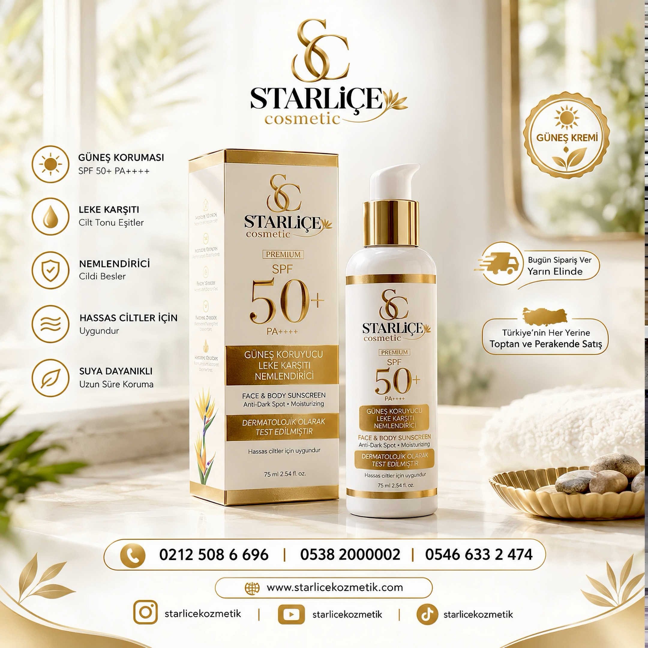 Starliçe Cosmetic Güneş Kremi, Güneş Koruyucu, Leke Karşıtı, Nemlendirici