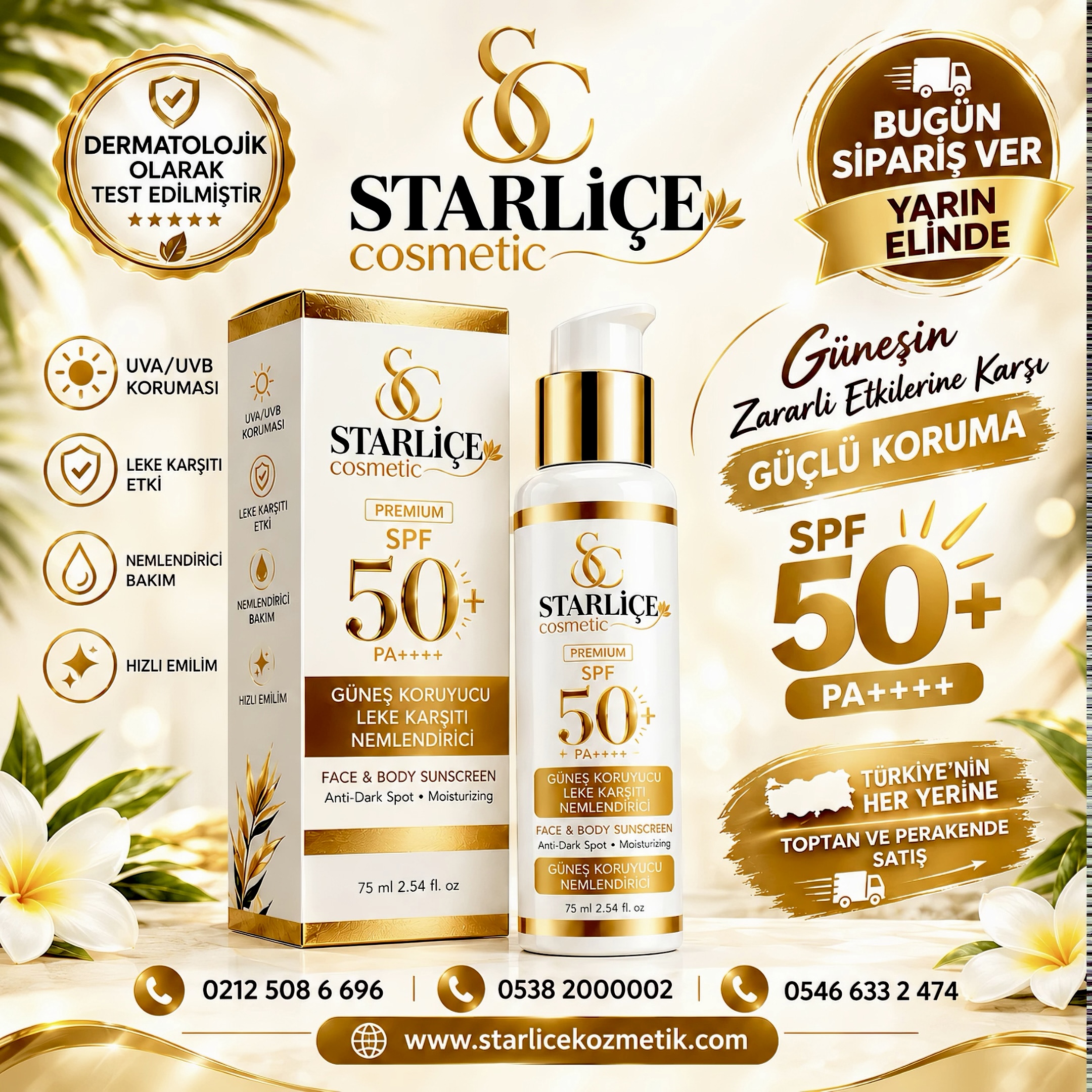 Starliçe Cosmetic Güneş Kremi, Güneş Koruyucu, Leke Karşıtı, Nemlendirici